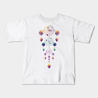 Dream Data Catcher Triple Tier | Rose Curves Circles White Kids T-Shirt